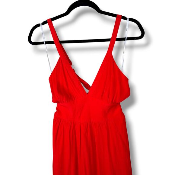Lulus NWOT Bold New Look Bright Red Tie-Back Cut-Out Full Midi Swing Dress XS - Picture 4 of 10